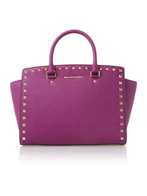 michael kors purple studded tote|Michael Kors Tote with zipper.